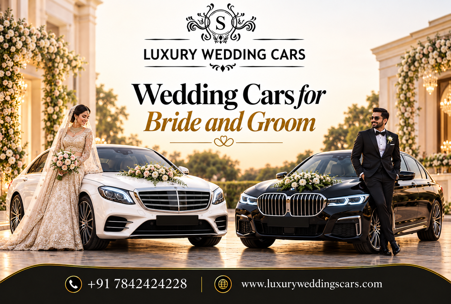 Luxury wedding car prepared for bride and groom in Hyderabad