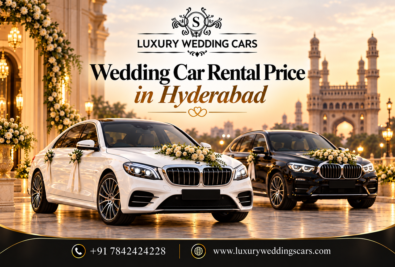 Wedding Car Rental Price in Hyderabad for luxury wedding cars including BMW, Bentley, Jaguar and Rolls-Royce