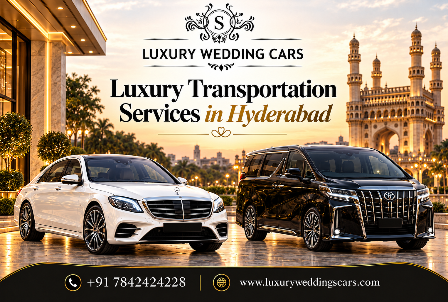 Luxury Transportation Services in Hyderabad featuring premium Rolls-Royce, Bentley, BMW and Porsche wedding cars