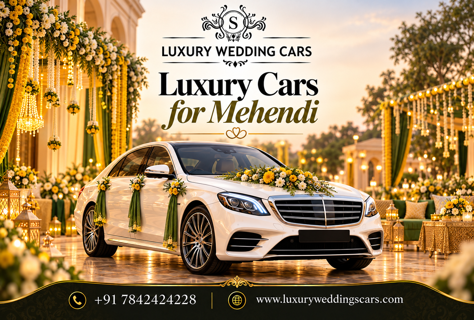 Luxury Cars for Mehendi Events in Hyderabad featuring premium Rolls-Royce, Bentley and BMW wedding cars