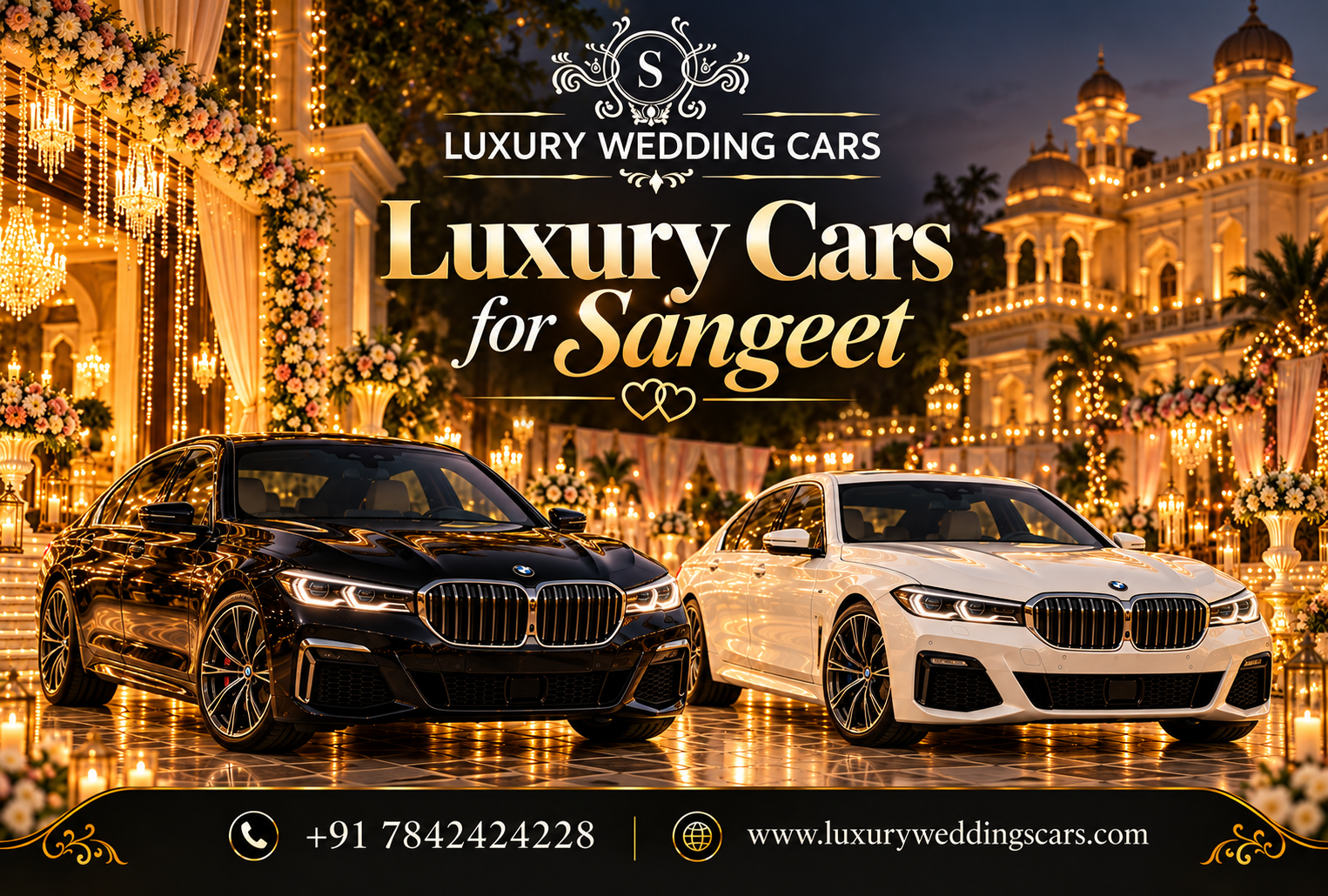 Luxury Cars for Sangeet Events in Hyderabad featuring Rolls-Royce, Bentley, Porsche and premium wedding cars