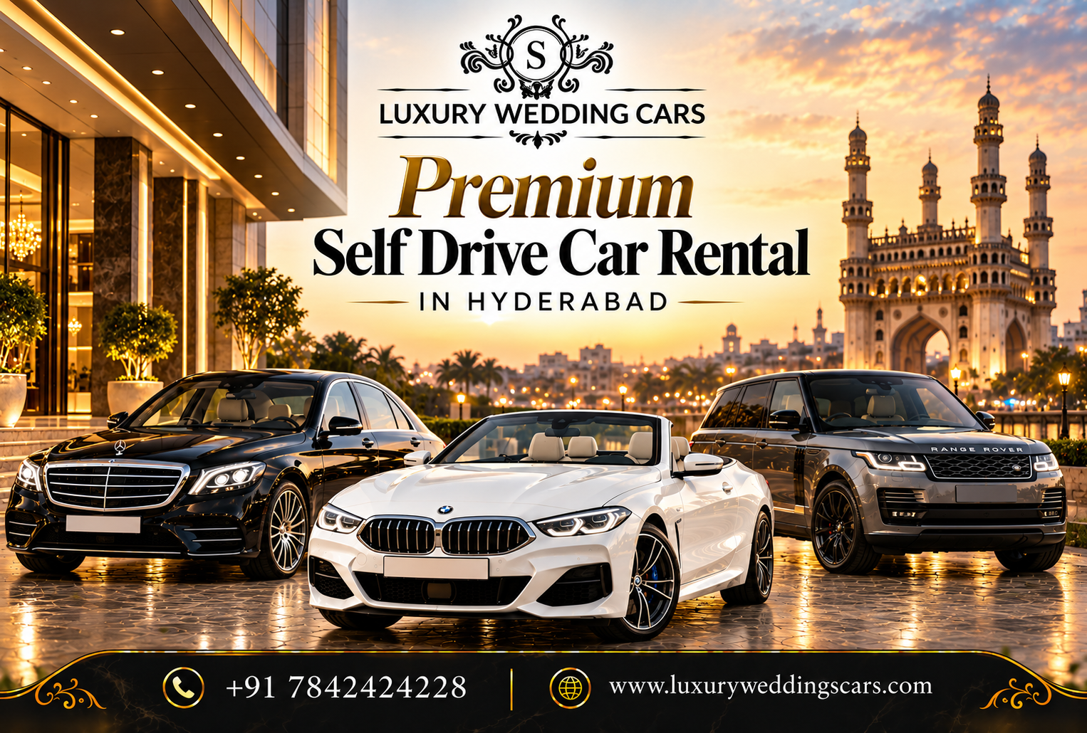 Premium Self Drive Car Rental in Hyderabad featuring luxury BMW, Porsche, Jaguar and premium cars for rent