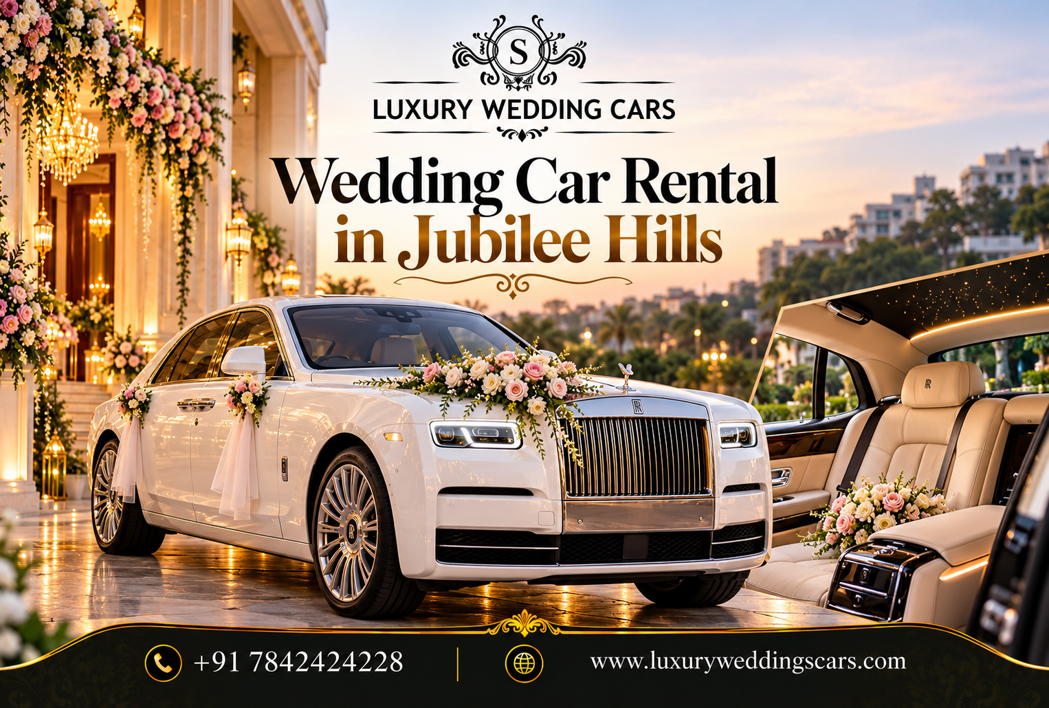 Premium Wedding Car Rental in Jubilee Hills Hyderabad featuring Rolls-Royce, Bentley, BMW and Jaguar for luxury weddings